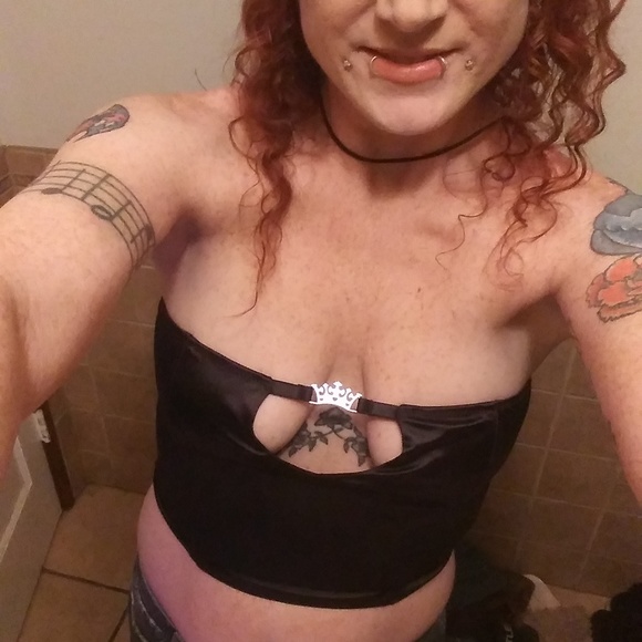 Dolls Kill Black Satin Boned Tube Top With Large Boob Keyhole & Crown Charm (M) - Picture 5 of 16